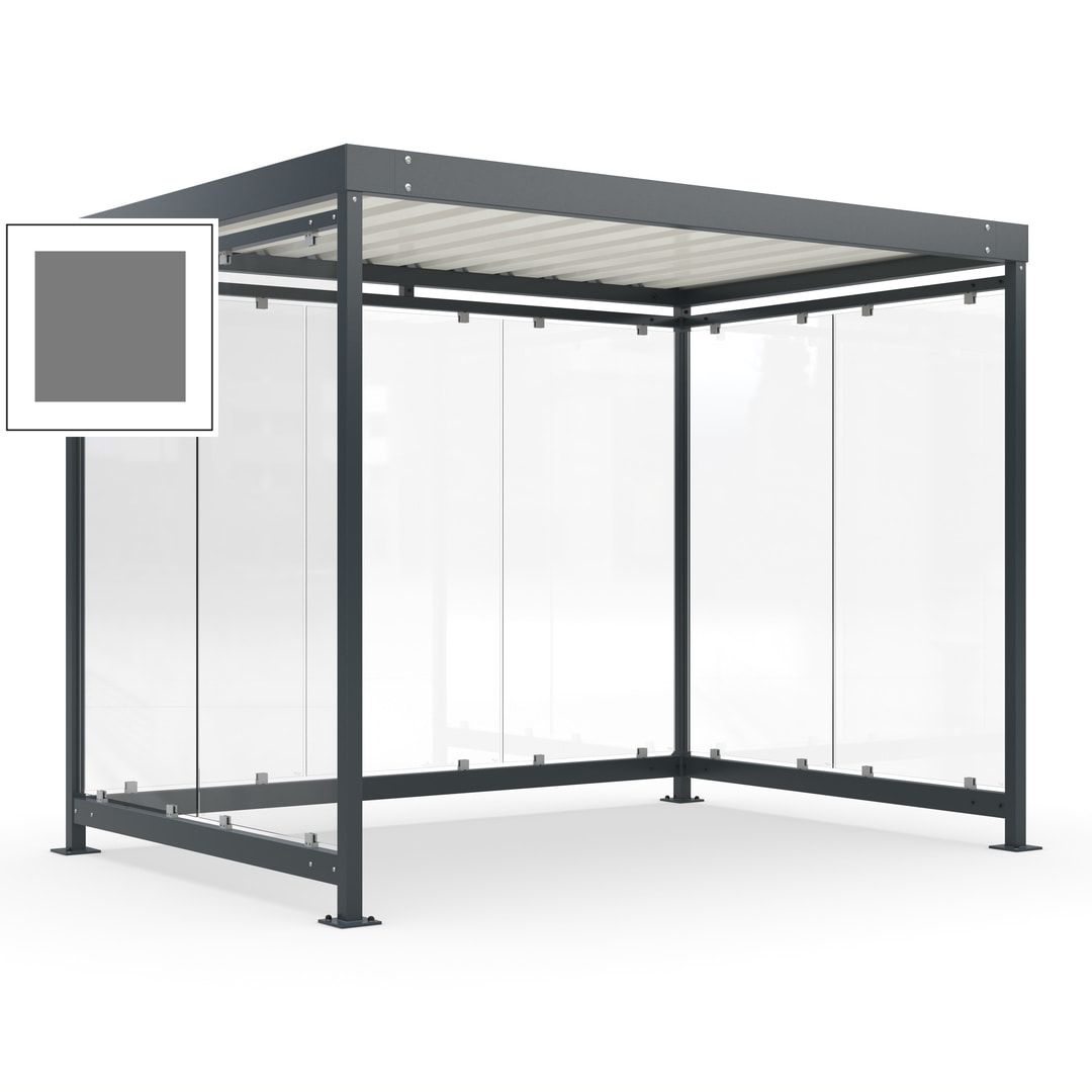 Raucherunterstand, Bausatz, Fahrgastunterstand, Bushaltestelle, 2.510 x 3.180 x 2.165 mm (HxBxT), 7 Wände, Achatgrau