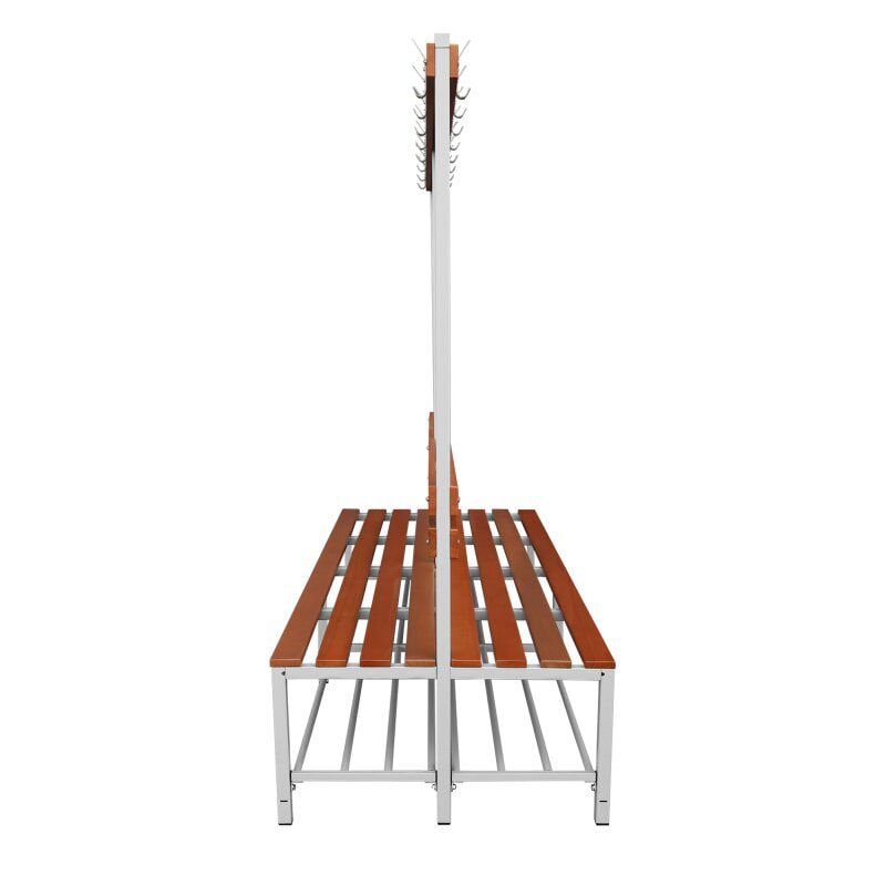 Umkleidebank, doppelseitig, Schuhrost, Haken, Breite 1.200 mm, Sitzhöhe 400 mm, Stahl mit Holzleisten, Gestell: lichtgrau, Sitzleisten: Buche