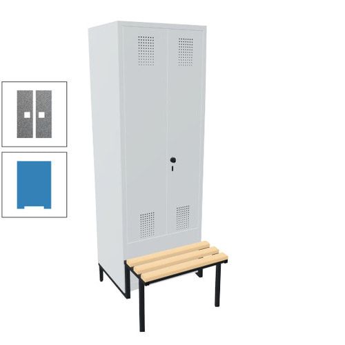 Doppel-Spind, Garderobenschrank, Buche Sitzbank integriert, 2 Abteile a 400 mm, Korpus anthrazitgrau, Tür anthrazitgrau, 1.850 x 800 x 815 mm (HxBxT)