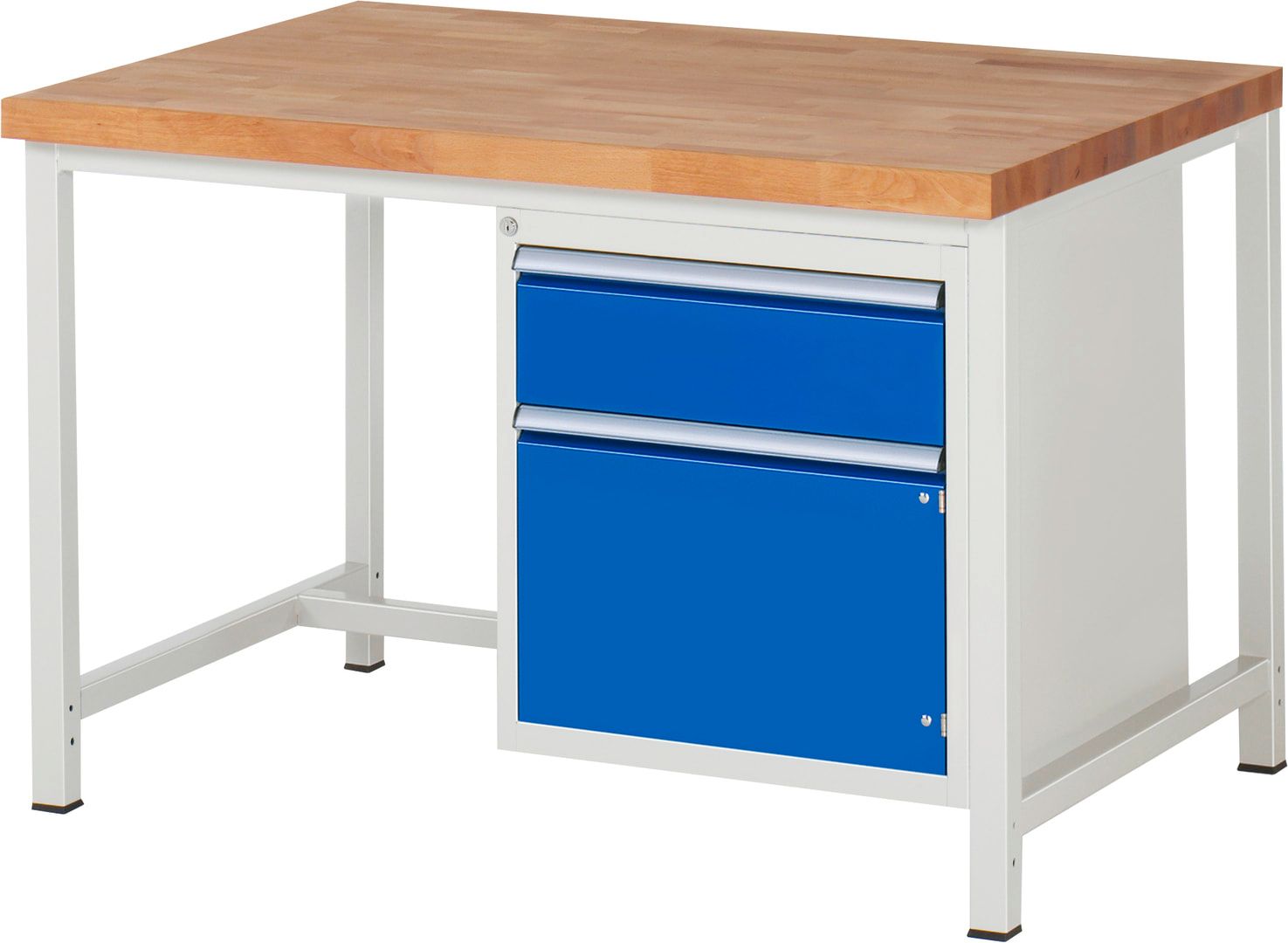 Werkbank, 1 Schrank - 1 Schublade - Teilauszug - 180:1 - Höhe 840-1.040 mm - 1.250 x 900 mm - 1.250 kg - Buche - Anthrazitgrau