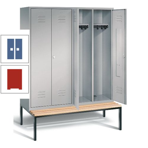Doppel-Spindschrank, Buche Sitzbank untergebaut, 4 Abteile a 400 mm, Korpus lichtgrau, Tür anthrazitgrau, 2.090 x 1.590 x 815 mm (HxBxT)