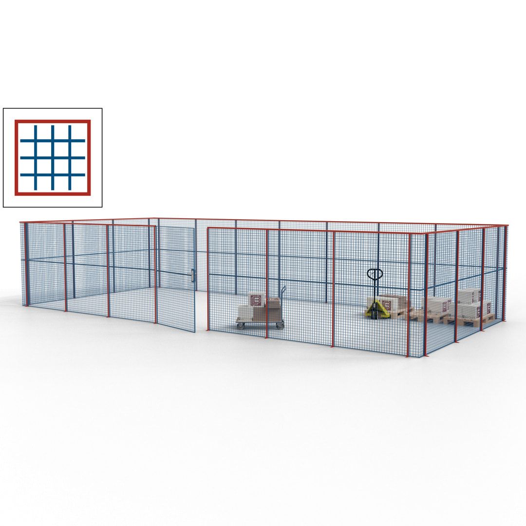 Hallentrennwand - Flügeltür, Gitter - 19 Gitterwände - 2.200 x 10.900 x 4.900 mm (HxBxT) - Perlweiß/reinorange
