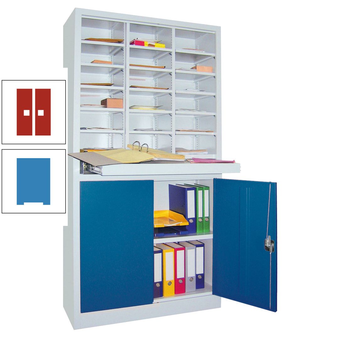 Aktenschrank - Büroschrank mit Sortierstation - 18 Fächer Ordnungsregal - Ausziehboden - 1.950 x 1.000 x 400 mm (HxBxT) - anthrazitgrau