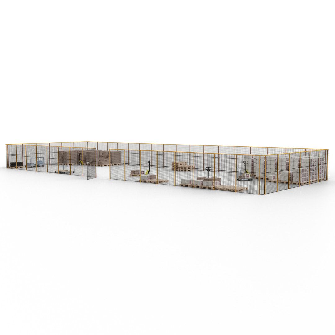 Maschinen Schutzgitter - Hallentrennwand - Sicherheitszaun - Tür - 69 m - 2.200 x 19.900 x 15.400 mm (HxBxT) - enzianblau