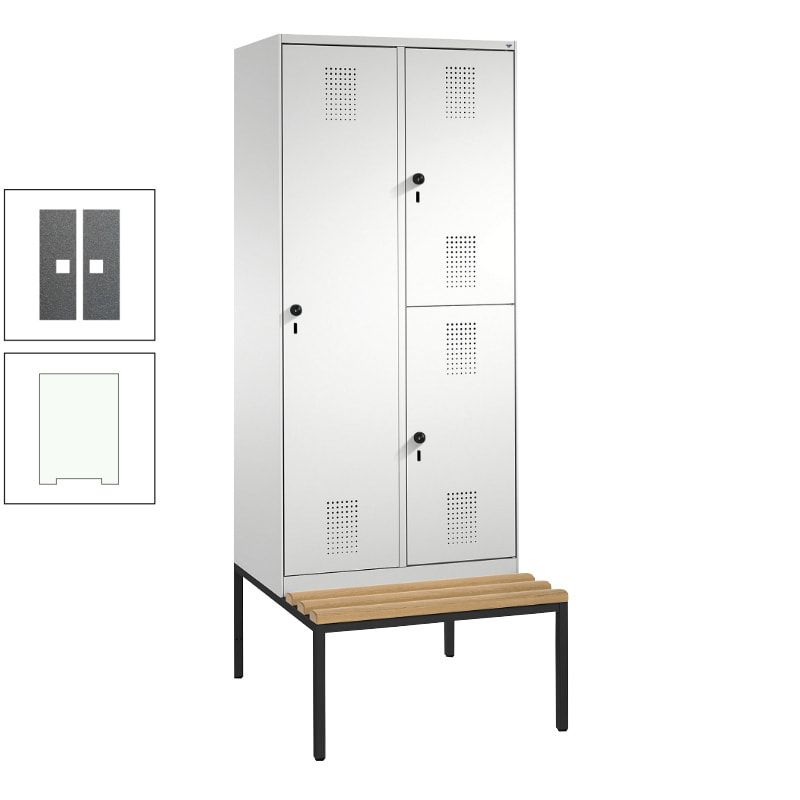 Garderobenschrank, Spind ein- und doppelstöckig Sitzbank, 2 Abteile, 3 Fächer, 2.090 x 800 x 500 mm (HxBxT), Front anthrazitgrau, Korpus anthrazitgrau