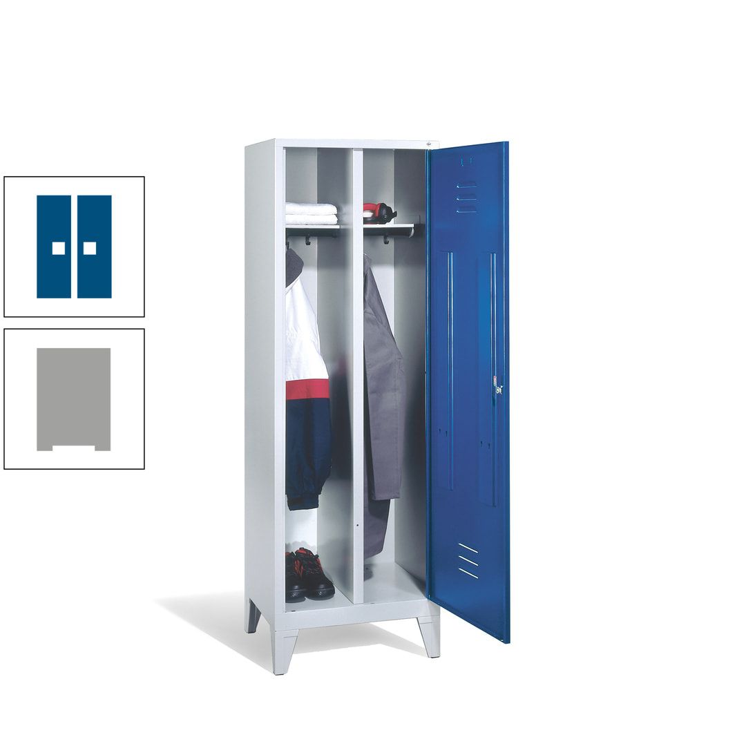 Doppel-Spind mit Großtür, Garderobenschrank mit Füßen, 2 Abteile a 300 mm, Korpus anthrazitgrau, Tür anthrazitgrau, 1.850 x 610 x 500 mm (HxBxT)