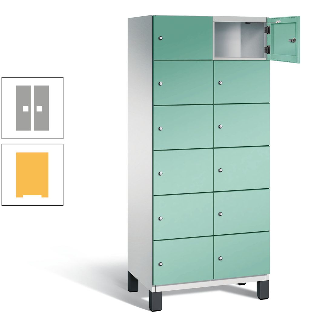 Fächerschrank, Stahlschrank, 12 Fächer, Türöffnungsbegrenzer, Füße, 1.980 x 800 x 525 mm (HxBxT), Korpus anthrazitgrau, Front anthrazitgrau
