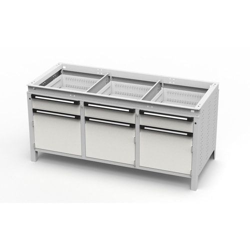 OTTOKIND Werkbank - bündige Arbeitsplatte - 850 x 1.695 x 750 mm (HxBxT) - 3 Schubladen - 3 Schränke - lichtgrau