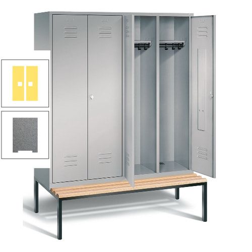 Doppel-Spindschrank, Buche Sitzbank untergebaut, 4 Abteile a 400 mm, Korpus lichtgrau, Tür anthrazitgrau, 2.090 x 1.590 x 815 mm (HxBxT)