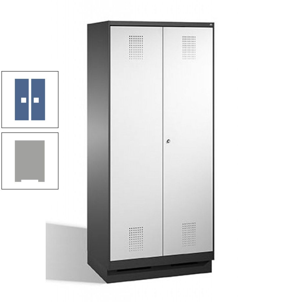 Doppel-Spind, Doppeltüren, Garderobenschrank mit Sockel, 2 Abteile a 400 mm, Korpus anthrazitgrau, Tür anthrazitgrau, 1.800 x 800 x 500 mm (HxBxT)