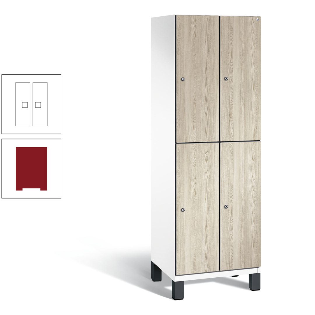 Fächerschrank, Garderobenschrank, mit Füßen, 2 Abteile, 1.980 x 600 x 525 mm (HxBxT), Korpus anthrazitgrau, Tür Donau-Ahorn