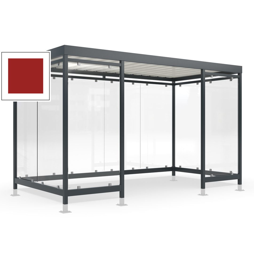 Raucherunterstand für 12-13 Personen, Bushaltestelle, mit Überpflasterung, 2.440 x 4.195 x 2.165 mm (HxBxT), 10 Wände, Achatgrau