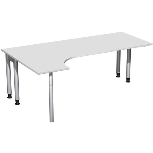 Eckschreibtisch, Ecke links, Füße einseitig verkürzt, 4-Fuß Pro, höhenverstellbar, 680-800 x 1.600 x 1.200 mm (HxBxT), Dekor Ahorn