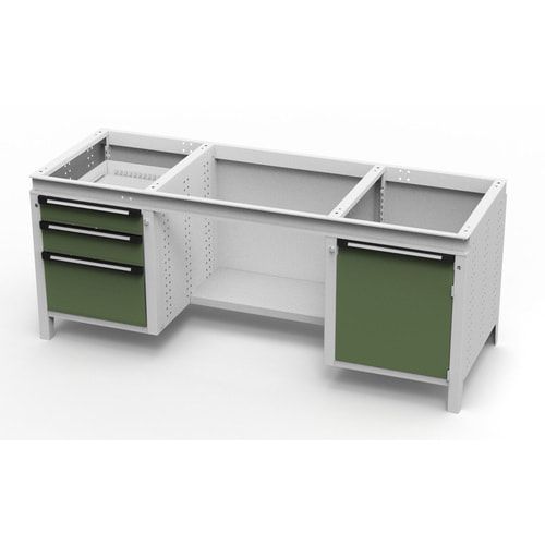 OTTOKIND Werkbank - bündige Arbeitsplatte - 850 x 1.695 x 750 mm (HxBxT) - 3 Schubladen - 1 Schrank - lichtgrau