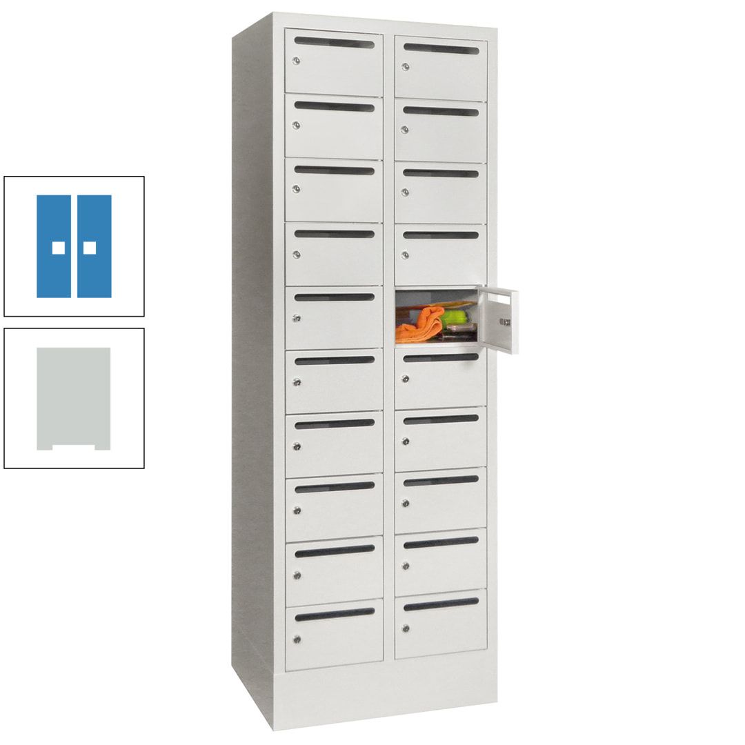 Postverteilerschrank, Schließfachschrank, 2 Abteile a 300 mm, 20 Fächer, 1.850 x 600 x 500 mm (HxBxT), Korpus anthrazitgrau, Front anthrazitgrau