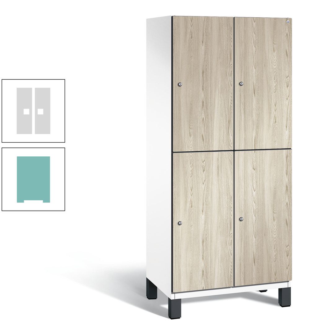 Fächerschrank, Garderobenschrank, mit Füßen, 2 Abteile, 1.980 x 800 x 525 mm (HxBxT), Korpus anthrazitgrau, Tür Donau-Ahorn