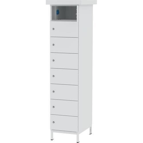 Akkuschrank, Batterieladeschrank, 8 Fächer, Schutzart IP54, Schuko, 1.855 x 400x 570 mm (HxBxT), Korpusfarbe anthrazitgrau, Frontfarbe anthrazitgrau
