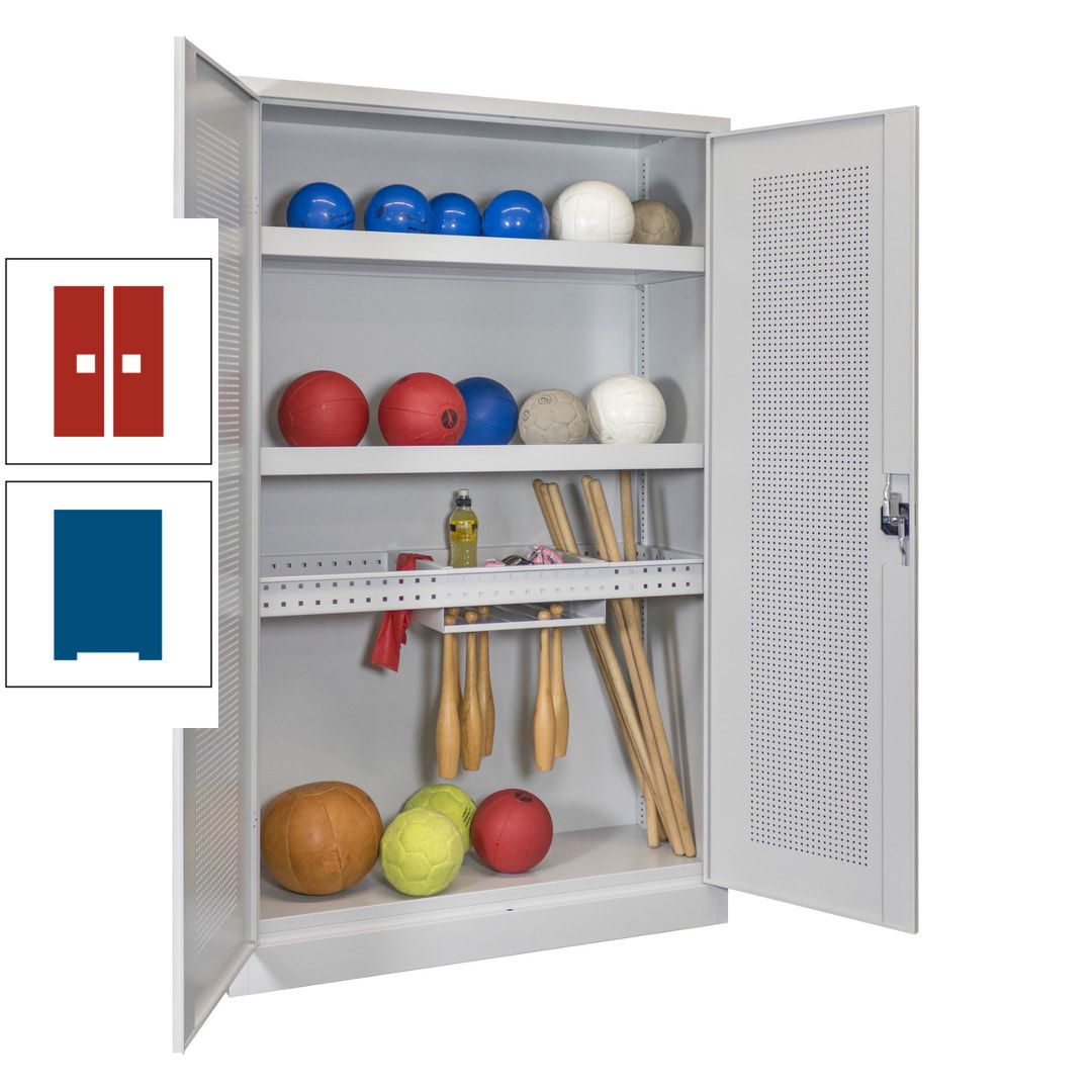 Sportschrank - Lochfeldtüren - Variante 2 - 1.950x1.200x500 mm (HxBxT) - anthrazitgrau