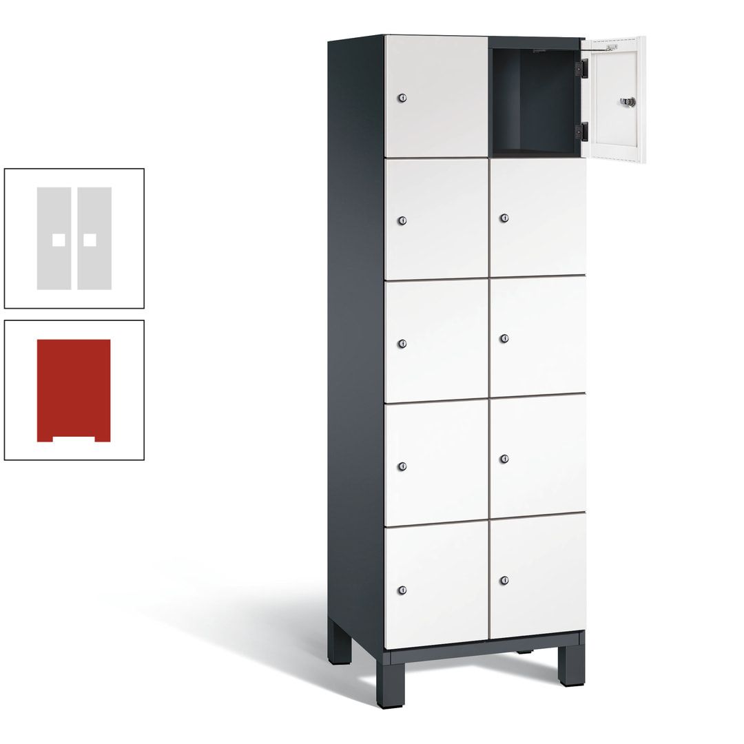 Fächerschrank, Stahlschrank, 10 Fächer, Türöffnungsbegrenzer, Füße, 1.980 x 600 x 525 mm (HxBxT), Korpus anthrazitgrau, Front anthrazitgrau