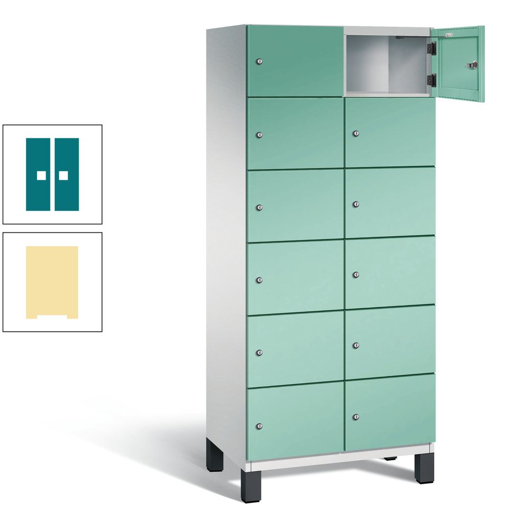Fächerschrank, Stahlschrank, 12 Fächer, Türöffnungsbegrenzer, Füße, 1.980 x 800 x 525 mm (HxBxT), Korpus anthrazitgrau, Front anthrazitgrau
