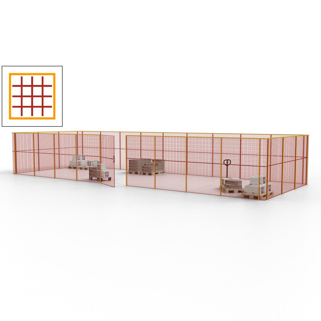 Maschinen Schutzgitter - Hallentrennwand - Sicherheitszaun - Tür - 36 m - 2.200 x 13.900 x 4.900 mm (HxBxT) - enzianblau