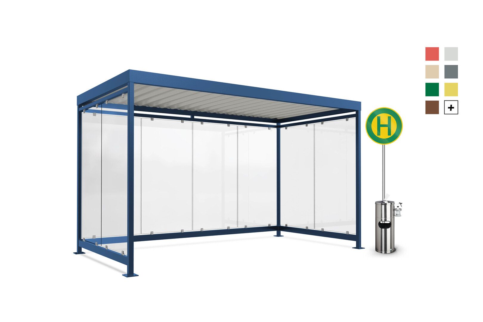 Fahrradunterstand, Raucherunterstand, Bausatz, 12-13 Personen, 2.510 x 4.195 x 2.165 mm (HxBxT), 8 Wände, braunrot