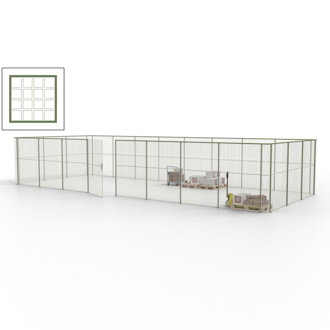 Maschinen Schutzgitter - Hallentrennwand - Sicherheitszaun - Tür - 33 m - 2.200 x 12.400 x 4.900 mm (HxBxT) - enzianblau