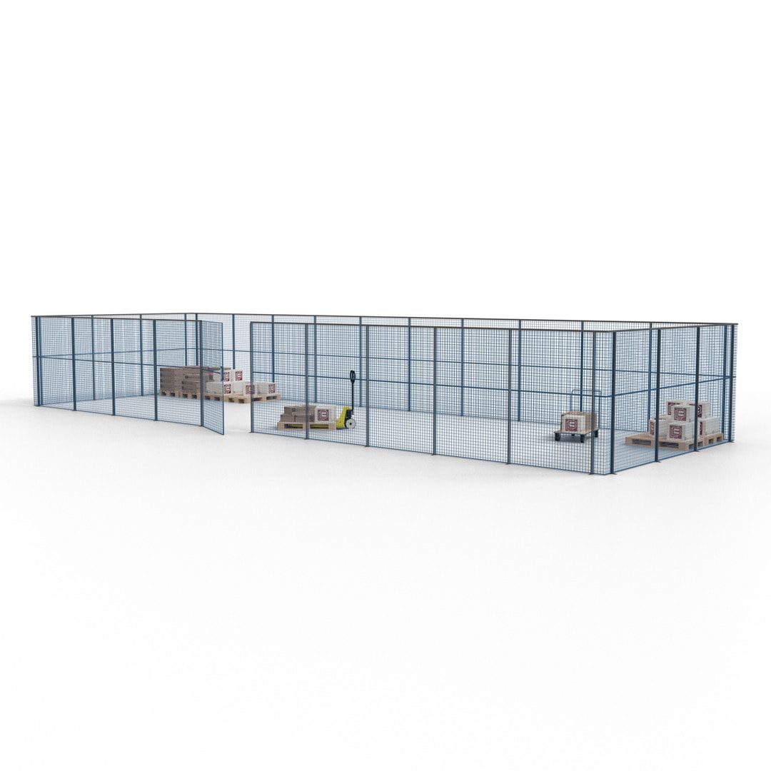 Maschinen Schutzgitter - Hallentrennwand - Sicherheitszaun - Tür - 39 m - 2.200 x 15.400 x 4.900 mm (HxBxT) - enzianblau