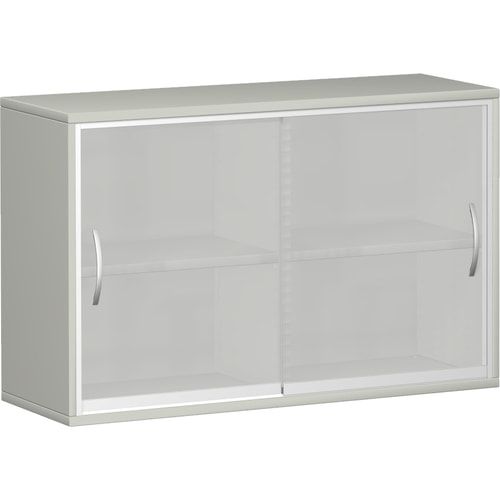 Glas-Schiebetürenschrank, Schiebetürschrank, satiniert, Mittelseite, 2 Böden, 2 Ordnerhöhen, 768 x 1.200 x 425 mm (HxBxT), Korpusfarbe Ahorn