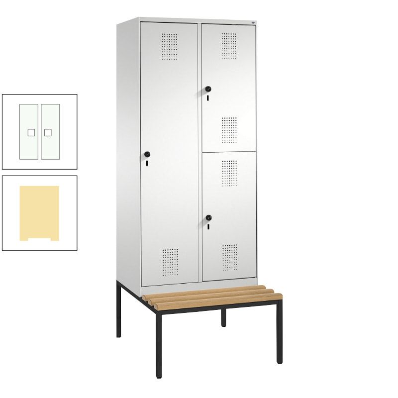 Garderobenschrank, Spind ein- und doppelstöckig Sitzbank, 2 Abteile, 3 Fächer, 2.090 x 800 x 500 mm (HxBxT), Front anthrazitgrau, Korpus anthrazitgrau