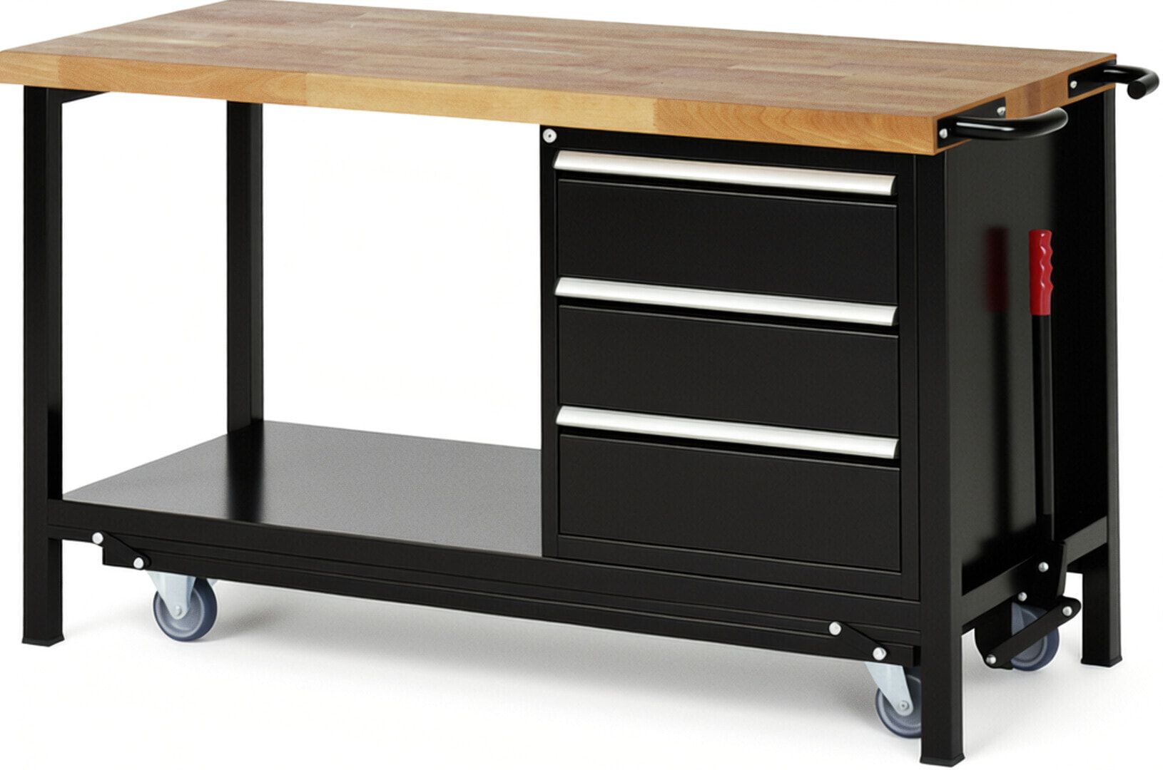 Mobile absenkbare Werkbank mit 3 Schubladen - Teilauszug - 180:3 - 880 x 1.500 x 700 mm (HxBxT) - 1,25 t - Buche - Anthrazitgrau