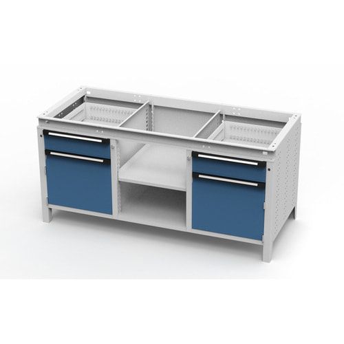 OTTOKIND Werkbank - bündig Arbeitsplatte - 850 x 1.695 x 750 mm (HxBxT) - 2 Schubladen - 2 Schränke - 2 Ablageböden - lichtgrau