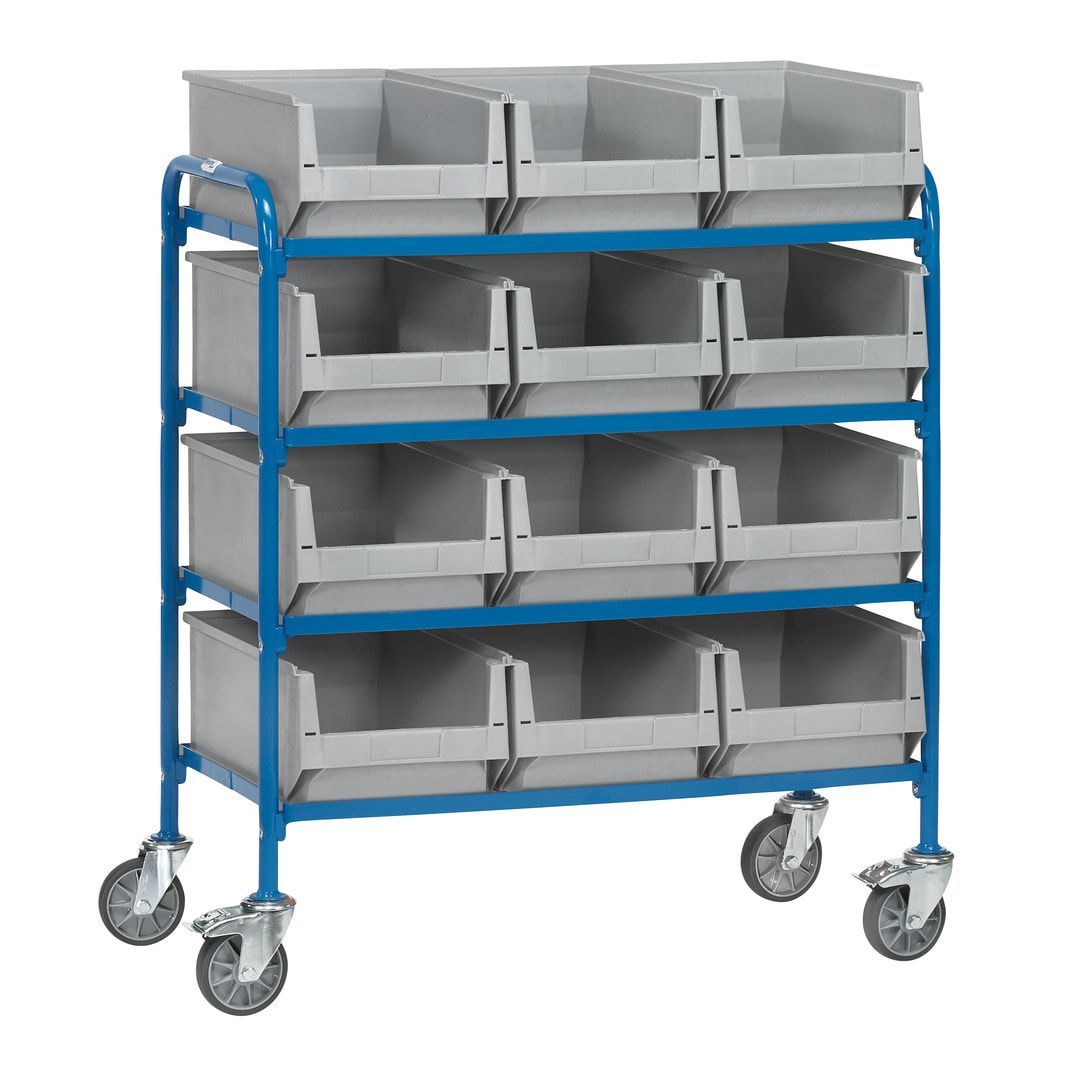 Fetra - Etagenwagen für 12 Sichtlagerkästen - 1.130 x 513 x 1.050 mm (HxBxT)