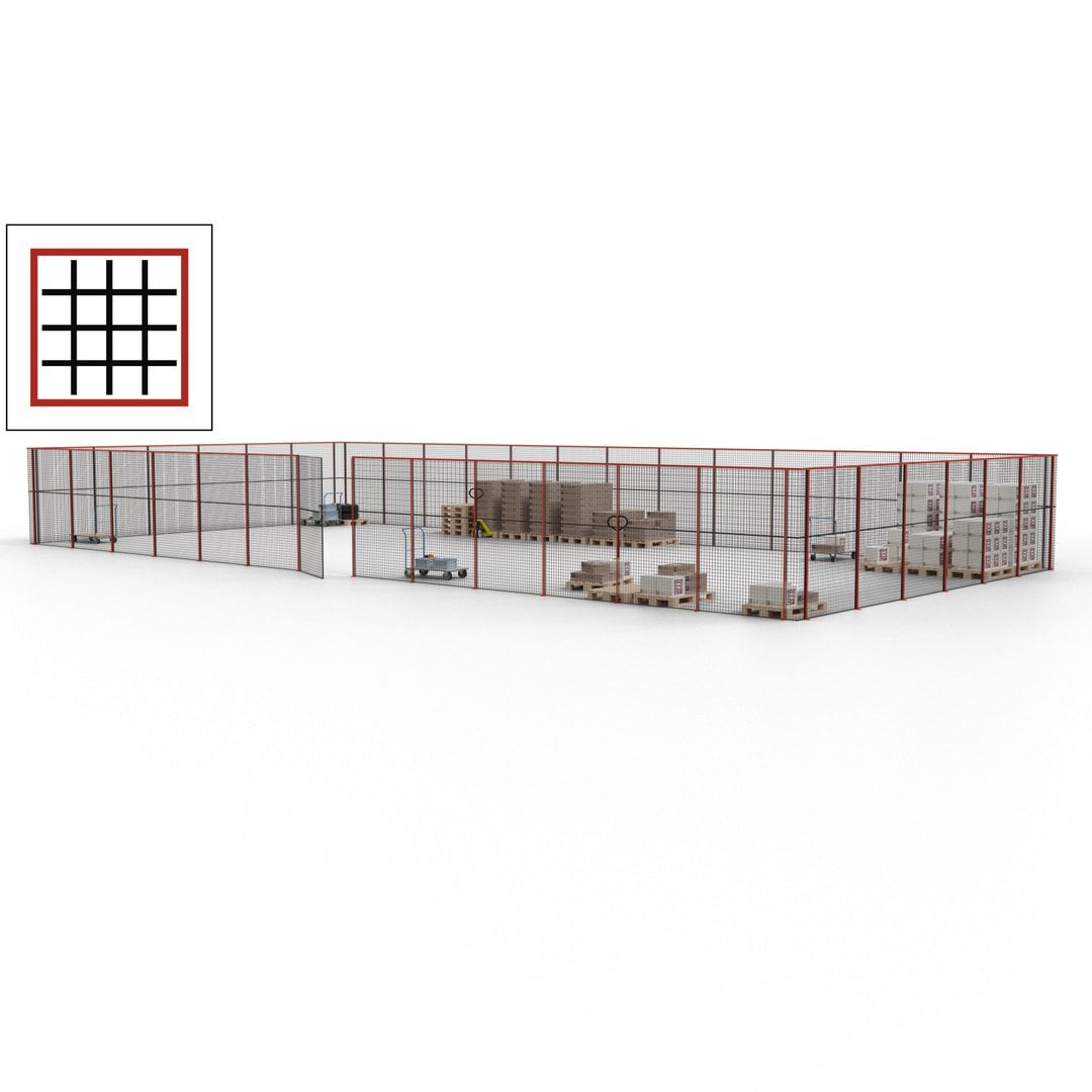 Maschinen Schutzgitter - Hallentrennwand - Sicherheitszaun - Tür - 57 m - 2.200 x 19.900 x 9.400 mm (HxBxT) - enzianblau