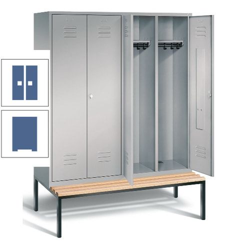 Doppel-Spindschrank, Buche Sitzbank untergebaut, 4 Abteile a 400 mm, Korpus lichtgrau, Tür anthrazitgrau, 2.090 x 1.590 x 815 mm (HxBxT)