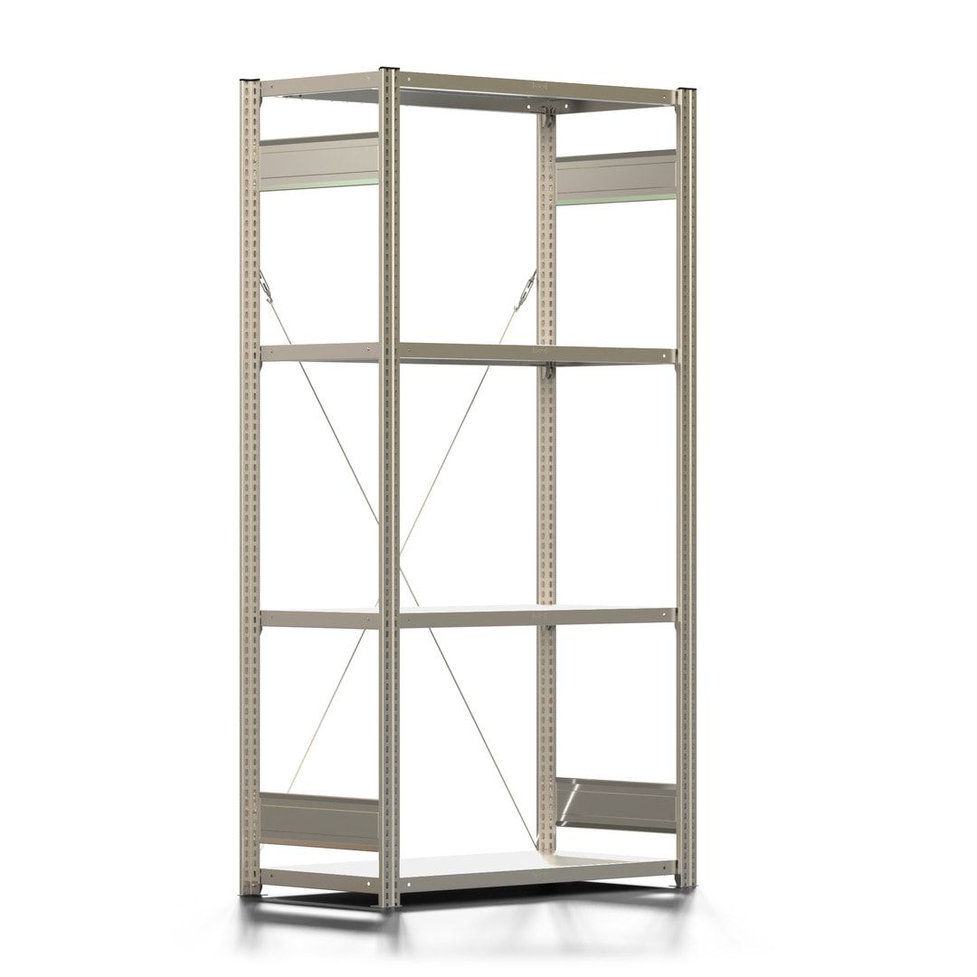 Fachbodenregal mit Tiefenriegel - 150 kg - 2.000 x 1.005 x 500 mm (HxBxT) - verzinkt 4 Böden - Anbauregal, Steckregal, Lagerregal, BERT