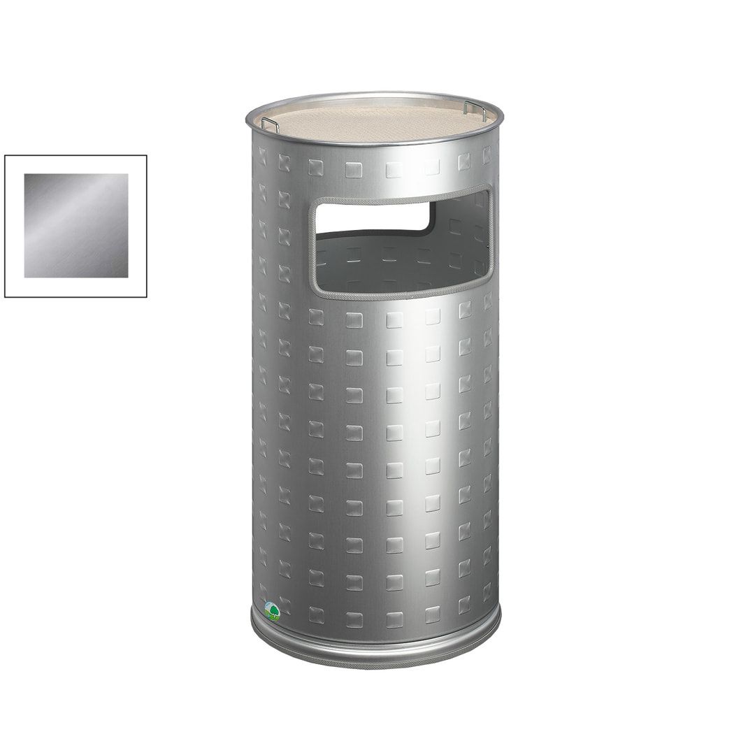 Abfallsammler mit Ascher - rund - Aluminium - Volumen 37 l - 700 x 320 x 320 mm (HxBxT) - Antik silber, geprägt