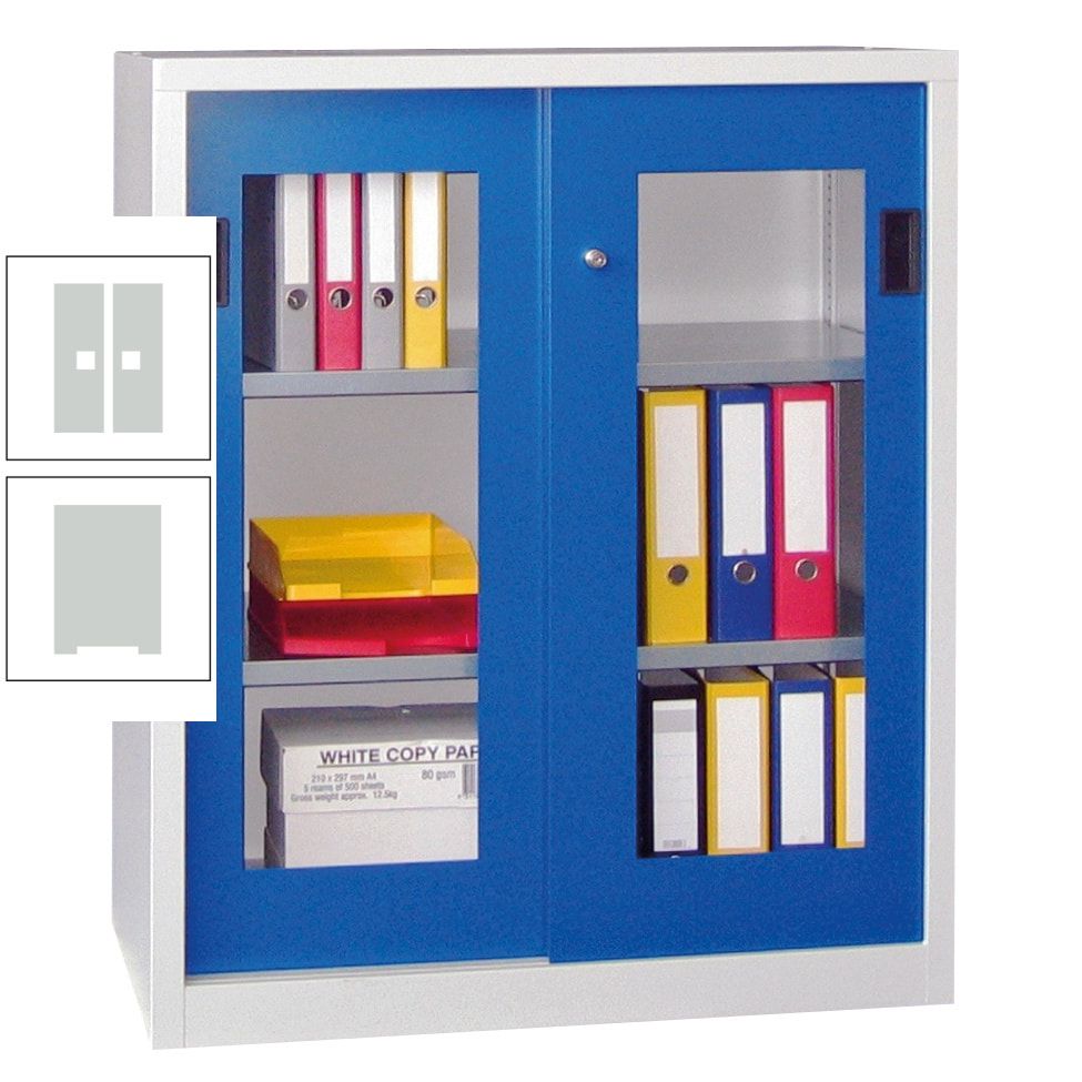 Schiebetürenschrank - Sichtfenstertüren - 1.000x1.000x400 mm (HxBxT) - 2 Böden, gepulvert - Zylinderschloss - anthrazitgrau