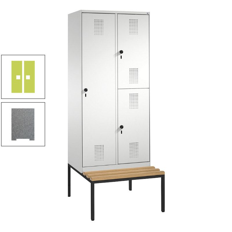Garderobenschrank, Spind ein- und doppelstöckig Sitzbank, 2 Abteile, 3 Fächer, 2.090 x 800 x 500 mm (HxBxT), Front anthrazitgrau, Korpus anthrazitgrau