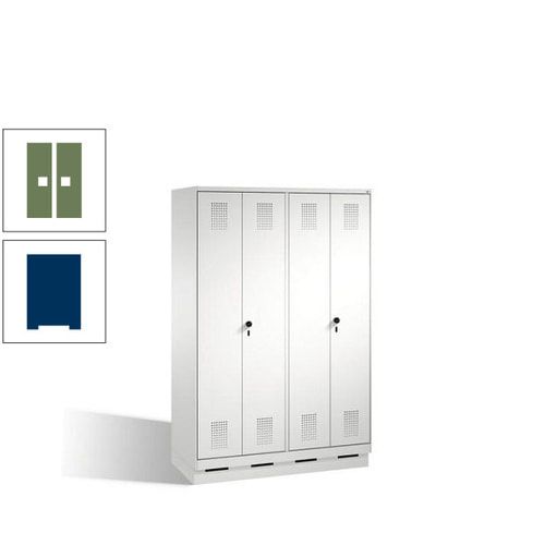 Doppel-Spind, Doppeltüren, Garderobenschrank mit Sockel, 4 Abteile a 300 mm, Korpus anthrazitgrau, Tür anthrazitgrau, 1.800 x 1.200 x 500 mm (HxBxT)