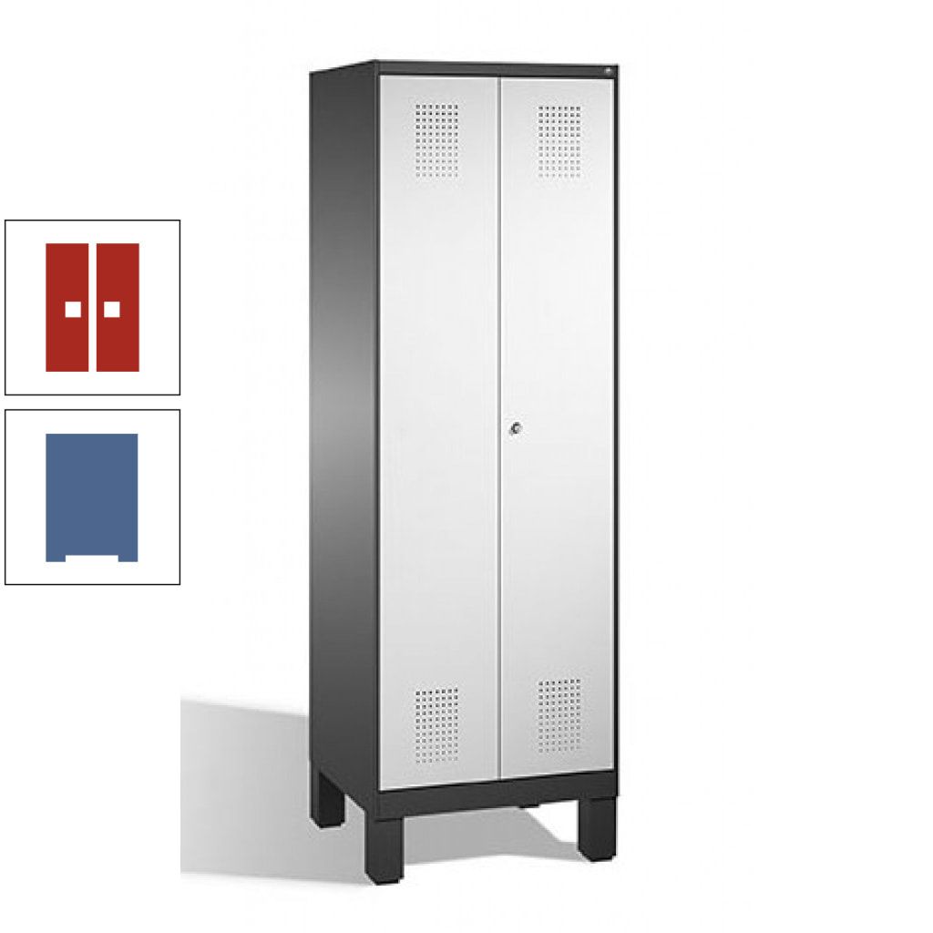 Doppel-Spind, Doppeltüren, Garderobenschrank mit Füßen, 2 Abteile a 300 mm, Korpus anthrazitgrau, Tür anthrazitgrau, 1.850 x 600 x 500 mm (HxBxT)