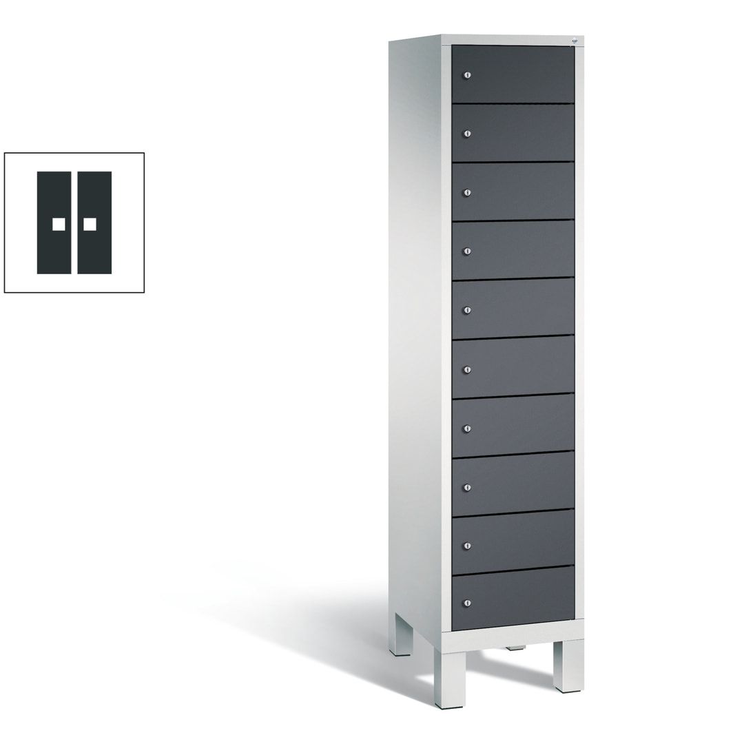 Laptopschrank, Tabletschrank, Computerschrank auf Füßen, 10 Fächer, 1.850 x 420 x 500 mm (HxBxT), Korpus anthrazitgrau, Tür anthrazitgrau
