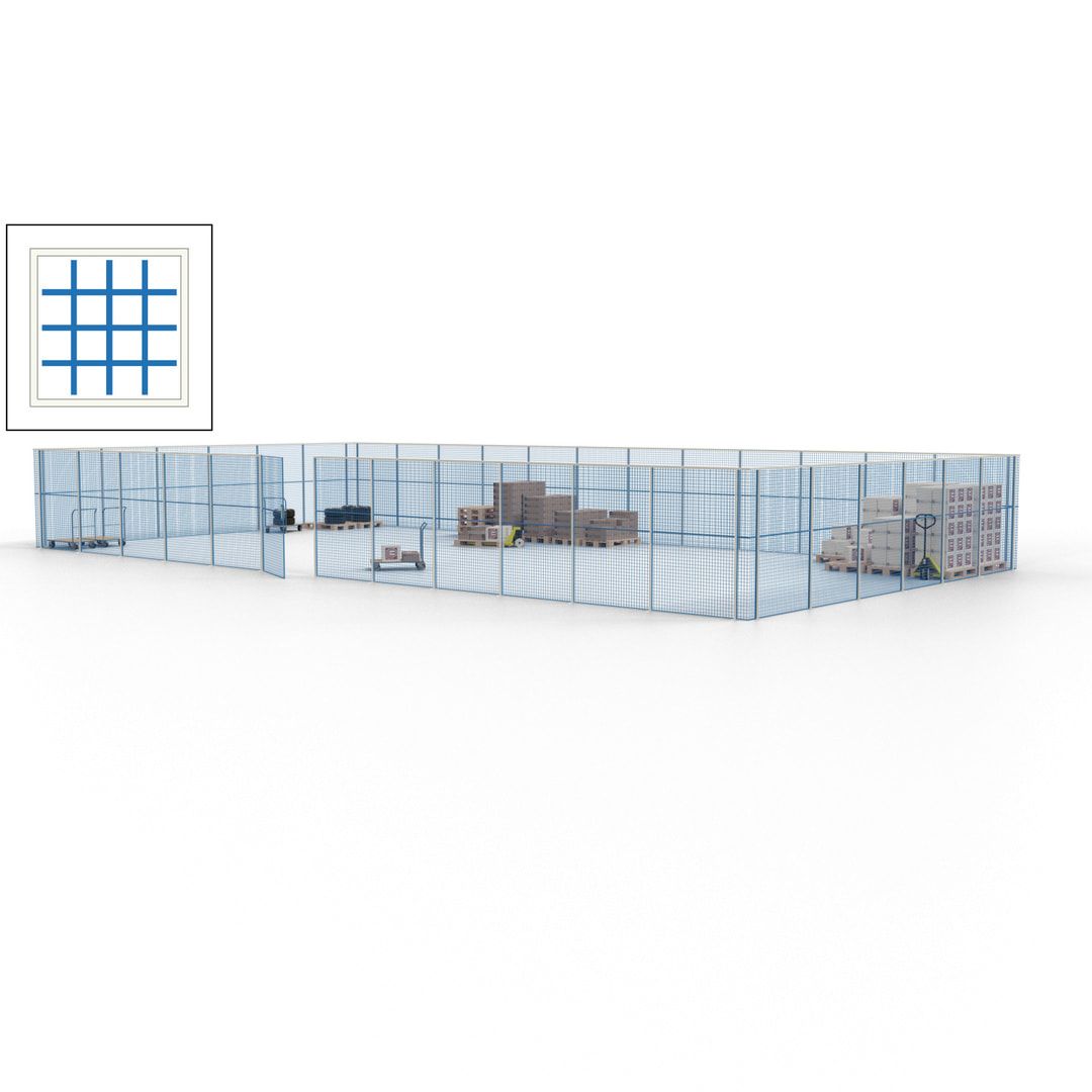 Maschinen Schutzgitter - Hallentrennwand - Sicherheitszaun - Tür - 54 m - 2.200 x 18.400 x 9.400 mm (HxBxT) - enzianblau