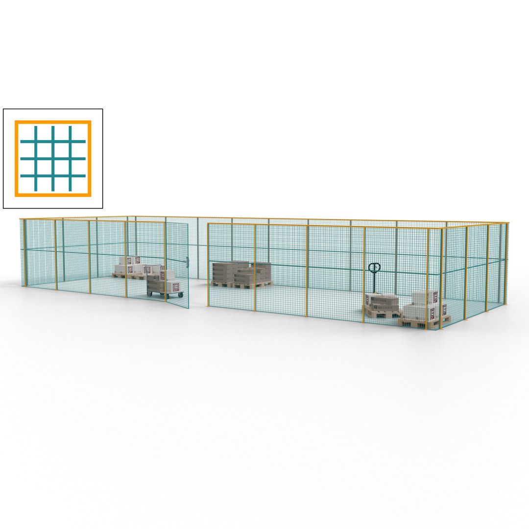 Maschinen Schutzgitter - Hallentrennwand - Sicherheitszaun - Tür - 36 m - 2.200 x 13.900 x 4.900 mm (HxBxT) - enzianblau