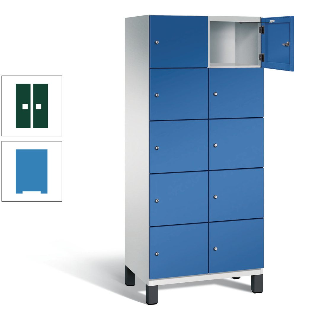 Fächerschrank, Stahlschrank, 10 Fächer, Türöffnungsbegrenzer, Füße, 1.980 x 800 x 525 mm (HxBxT), Korpus anthrazitgrau, Front anthrazitgrau