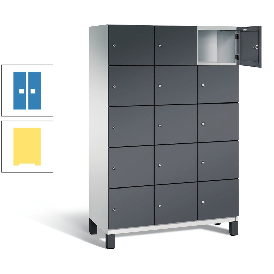 Fächerschrank, Stahlschrank, 15 Fächer, Türöffnungsbegrenzer, Füße, 1.980 x 1.200 x 525 mm (HxBxT), Korpus anthrazitgrau, Front anthrazitgrau
