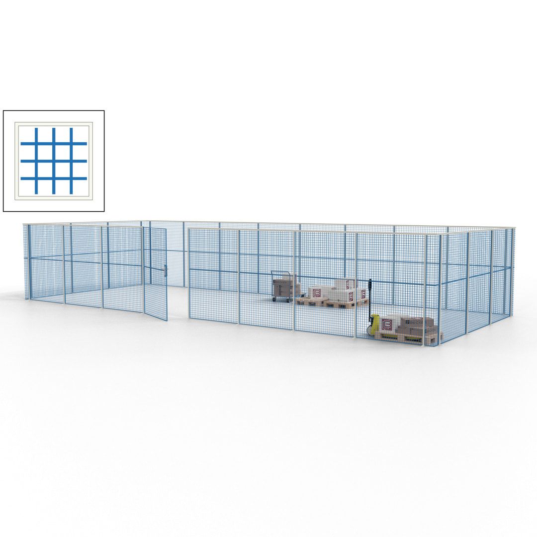 Maschinen Schutzgitter - Hallentrennwand - Sicherheitszaun - Tür - 33 m - 2.200 x 12.400 x 4.900 mm (HxBxT) - enzianblau