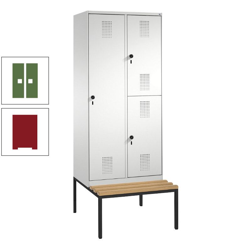 Garderobenschrank, Spind ein- und doppelstöckig Sitzbank, 2 Abteile, 3 Fächer, 2.090 x 800 x 500 mm (HxBxT), Front anthrazitgrau, Korpus anthrazitgrau