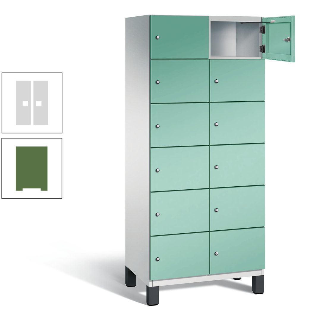 Fächerschrank, Stahlschrank, 12 Fächer, Türöffnungsbegrenzer, Füße, 1.980 x 800 x 525 mm (HxBxT), Korpus anthrazitgrau, Front anthrazitgrau