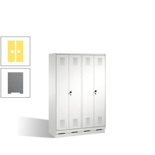 Doppel-Spind, Doppeltüren, Garderobenschrank mit Sockel, 4 Abteile a 300 mm, Korpus anthrazitgrau, Tür anthrazitgrau, 1.800 x 1.200 x 500 mm (HxBxT)